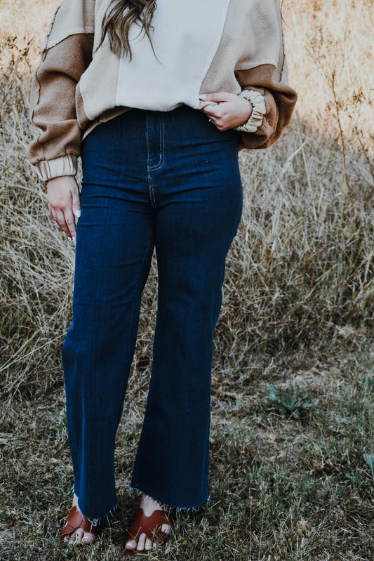 High Waist Wide Leg Straight Denim in DARK