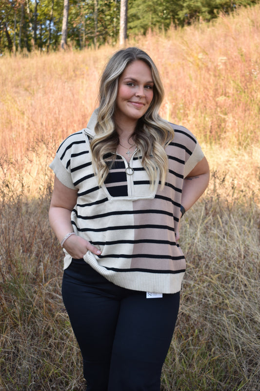 Striped Half Zip Sweater (Plus)