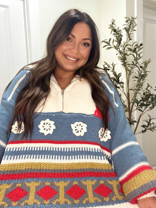 Sweater Weather Half Zip Pullover - Blue